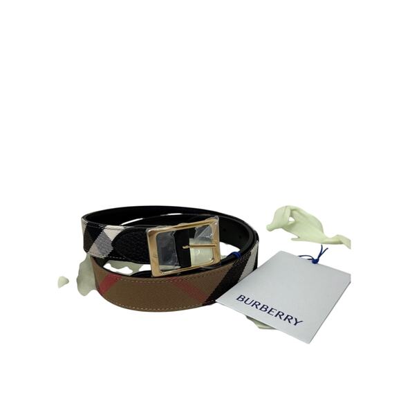 Burberry Classic Check Leather Belt in Beige/Black NEW 90cm